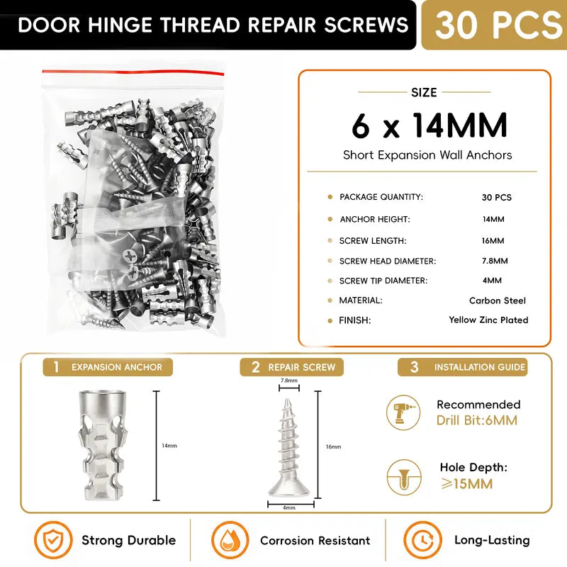 🔥 LAST DAY SALE! 6×14mm Door Hinge Repair Screws – Cabinet & Furniture Fixer