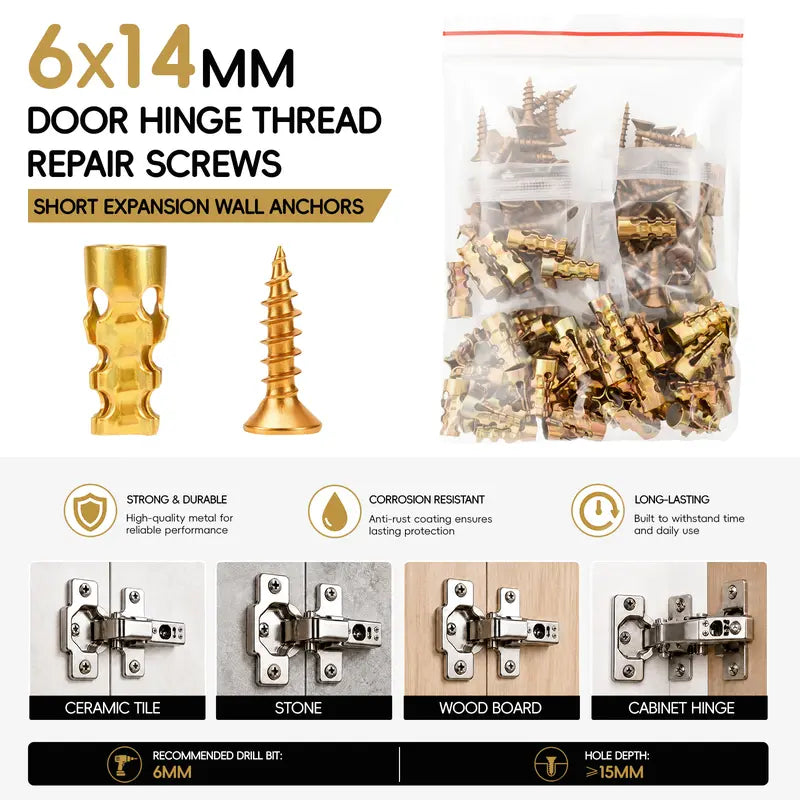 🔥 LAST DAY SALE! 6×14mm Door Hinge Repair Screws – Cabinet & Furniture Fixer